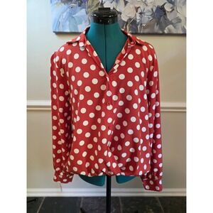 Womens blouse Orange with white polka dots size M